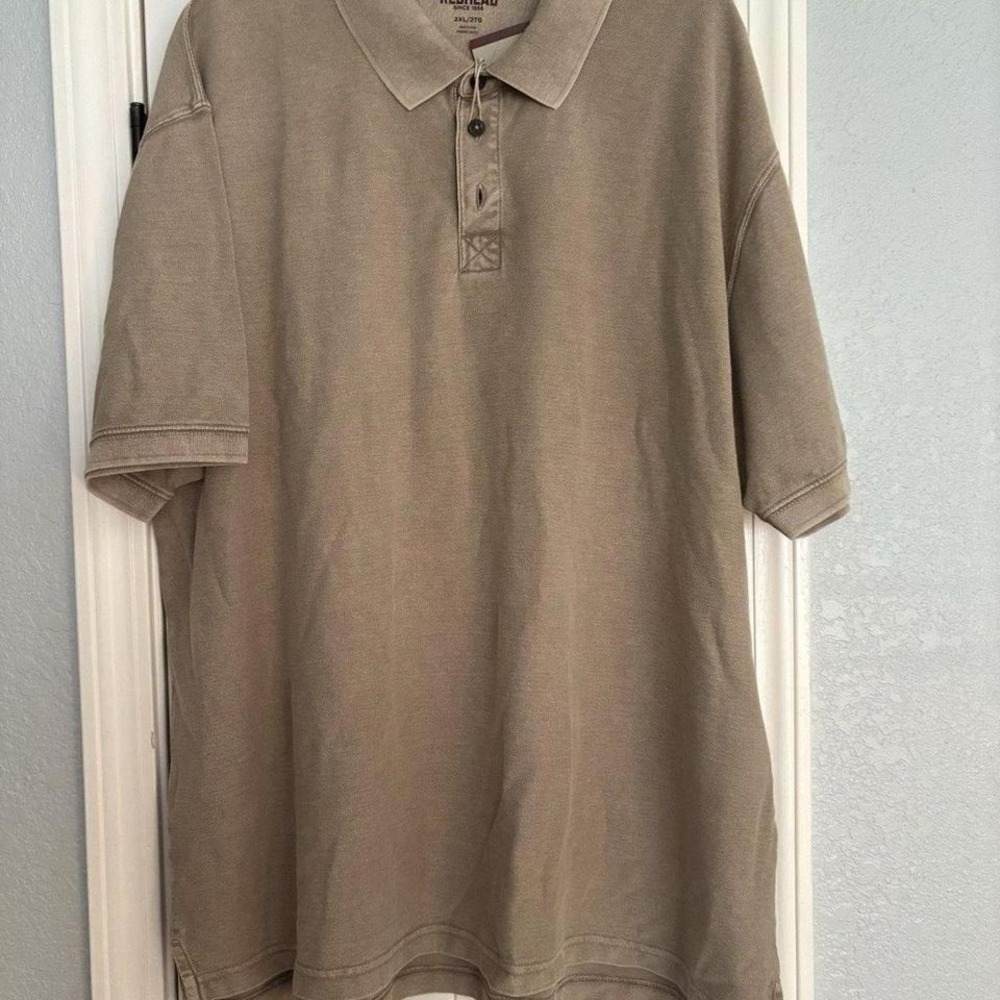 RedHead Polo Shirt Mens 2XL Tan Short Sleeve Cotton Pique Casual Outdoor Top